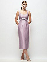 Front View Thumbnail - Suede Rose Scoop Neck Satin Column Midi Dress with Bow at Empire Waist
