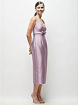 Side View Thumbnail - Suede Rose Scoop Neck Satin Column Midi Dress with Bow at Empire Waist