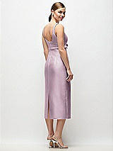 Rear View Thumbnail - Suede Rose Scoop Neck Satin Column Midi Dress with Bow at Empire Waist