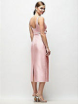 Rear View Thumbnail - Ballet Pink Scoop Neck Satin Column Midi Dress with Bow at Empire Waist