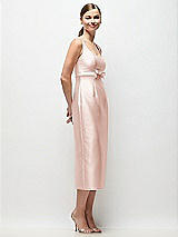 Side View Thumbnail - Blush Scoop Neck Satin Column Midi Dress with Bow at Empire Waist