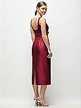Rear View Thumbnail - Burgundy Scoop Neck Satin Column Midi Dress with Bow at Empire Waist