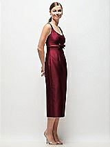 Side View Thumbnail - Cabernet Scoop Neck Satin Column Midi Dress with Bow at Empire Waist