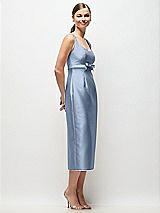 Side View Thumbnail - Cloudy Scoop Neck Satin Column Midi Dress with Bow at Empire Waist