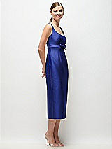 Side View Thumbnail - Cobalt Blue Scoop Neck Satin Column Midi Dress with Bow at Empire Waist