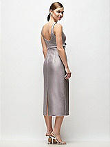 Rear View Thumbnail - Cashmere Gray Scoop Neck Satin Column Midi Dress with Bow at Empire Waist