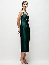 Side View Thumbnail - Evergreen Scoop Neck Satin Column Midi Dress with Bow at Empire Waist