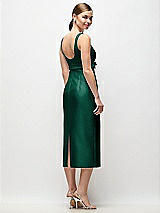 Rear View Thumbnail - Hunter Green Scoop Neck Satin Column Midi Dress with Bow at Empire Waist
