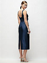 Rear View Thumbnail - Midnight Navy Scoop Neck Satin Column Midi Dress with Bow at Empire Waist