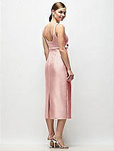 Rear View Thumbnail - Rose Scoop Neck Satin Column Midi Dress with Bow at Empire Waist