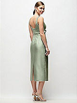 Rear View Thumbnail - Sage Scoop Neck Satin Column Midi Dress with Bow at Empire Waist
