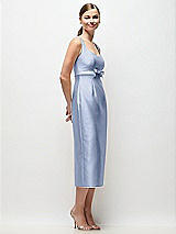 Side View Thumbnail - Sky Blue Scoop Neck Satin Column Midi Dress with Bow at Empire Waist