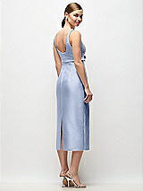 Rear View Thumbnail - Sky Blue Scoop Neck Satin Column Midi Dress with Bow at Empire Waist