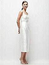 Side View Thumbnail - White Scoop Neck Satin Column Midi Dress with Bow at Empire Waist