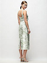 Rear View Thumbnail - Sage Cottage Rose Scoop Neck Floral Satin Column Midi Dress with Bow at Empire Waist
