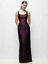 Front View Thumbnail - Deep Plum Scoop Neck Satin Column Maxi Dress