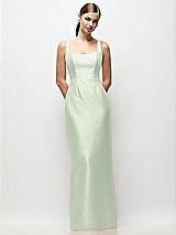 Front View Thumbnail - Mint Green Scoop Neck Satin Column Maxi Dress