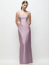Front View Thumbnail - Suede Rose Scoop Neck Satin Column Maxi Dress