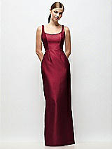 Front View Thumbnail - Burgundy Scoop Neck Satin Column Maxi Dress