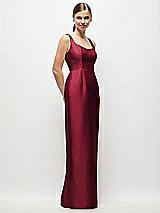 Side View Thumbnail - Burgundy Scoop Neck Satin Column Maxi Dress