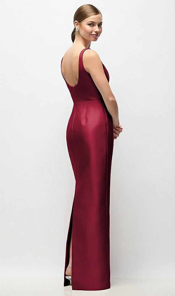 Back View - Burgundy Scoop Neck Satin Column Maxi Dress