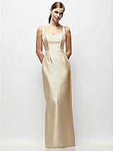Front View Thumbnail - Champagne Scoop Neck Satin Column Maxi Dress