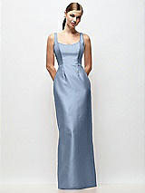 Front View Thumbnail - Cloudy Scoop Neck Satin Column Maxi Dress