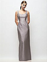 Front View Thumbnail - Cashmere Gray Scoop Neck Satin Column Maxi Dress