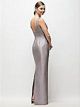 Rear View Thumbnail - Cashmere Gray Scoop Neck Satin Column Maxi Dress