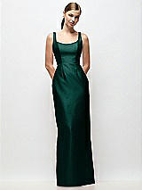 Front View Thumbnail - Evergreen Scoop Neck Satin Column Maxi Dress