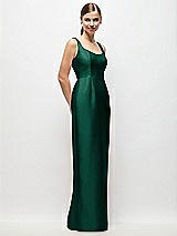 Side View Thumbnail - Hunter Green Scoop Neck Satin Column Maxi Dress