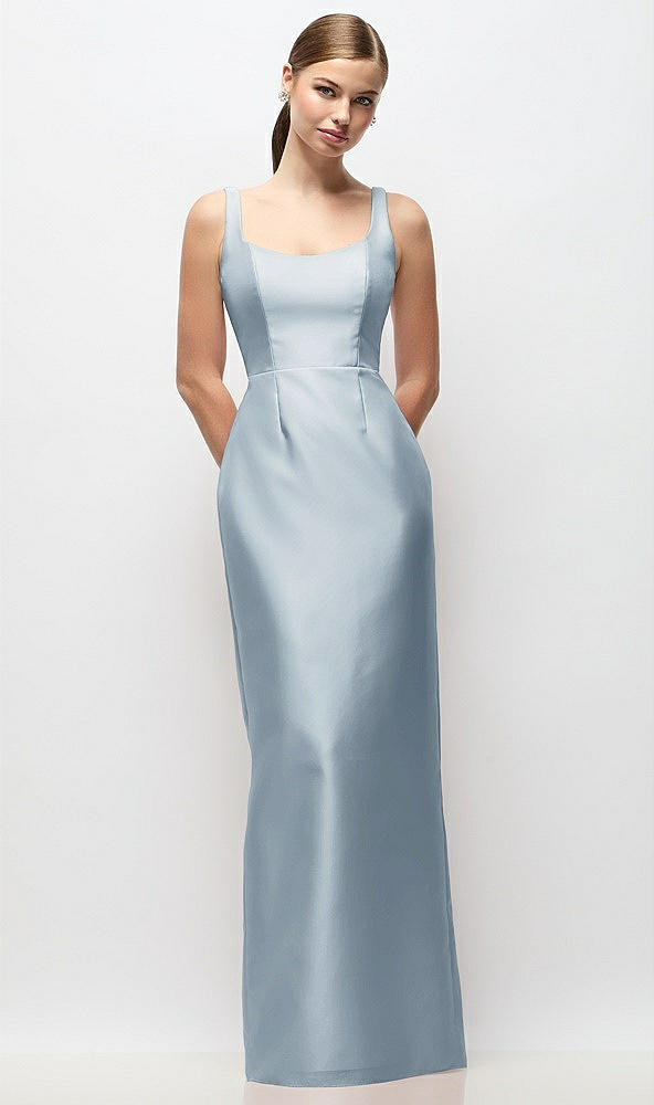 Front View - Mist Scoop Neck Satin Column Maxi Dress
