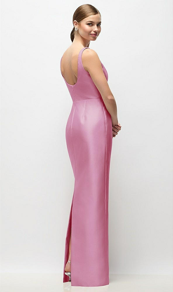 Back View - Powder Pink Scoop Neck Satin Column Maxi Dress