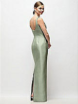 Rear View Thumbnail - Sage Scoop Neck Satin Column Maxi Dress