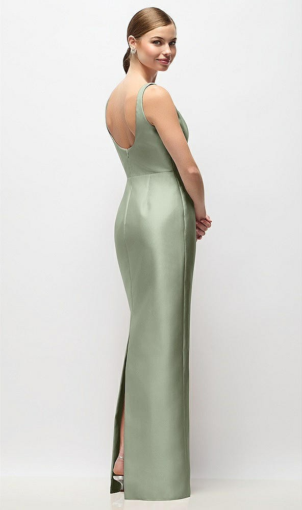 Back View - Sage Scoop Neck Satin Column Maxi Dress