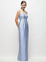 Side View Thumbnail - Sky Blue Scoop Neck Satin Column Maxi Dress
