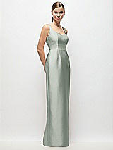 Side View Thumbnail - Willow Green Scoop Neck Satin Column Maxi Dress