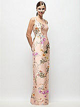Side View Thumbnail - Butterfly Botanica Pink Sand Scoop Neck Floral Satin Column Maxi Dress