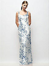 Front View Thumbnail - Cottage Rose Larkspur Scoop Neck Floral Satin Column Maxi Dress