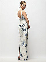 Rear View Thumbnail - Inkwash Blue Floral Scoop Neck Floral Satin Column Maxi Dress