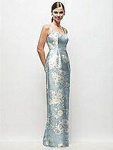 Side View Thumbnail - Porcelain Blue Seraphina Floral Scoop Neck Floral Satin Column Maxi Dress