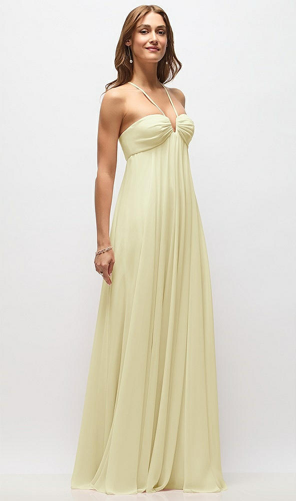 Front View - Butter Yellow Empire Waist Chiffon Halter Maxi Dress with Convertible Spaghetti Straps