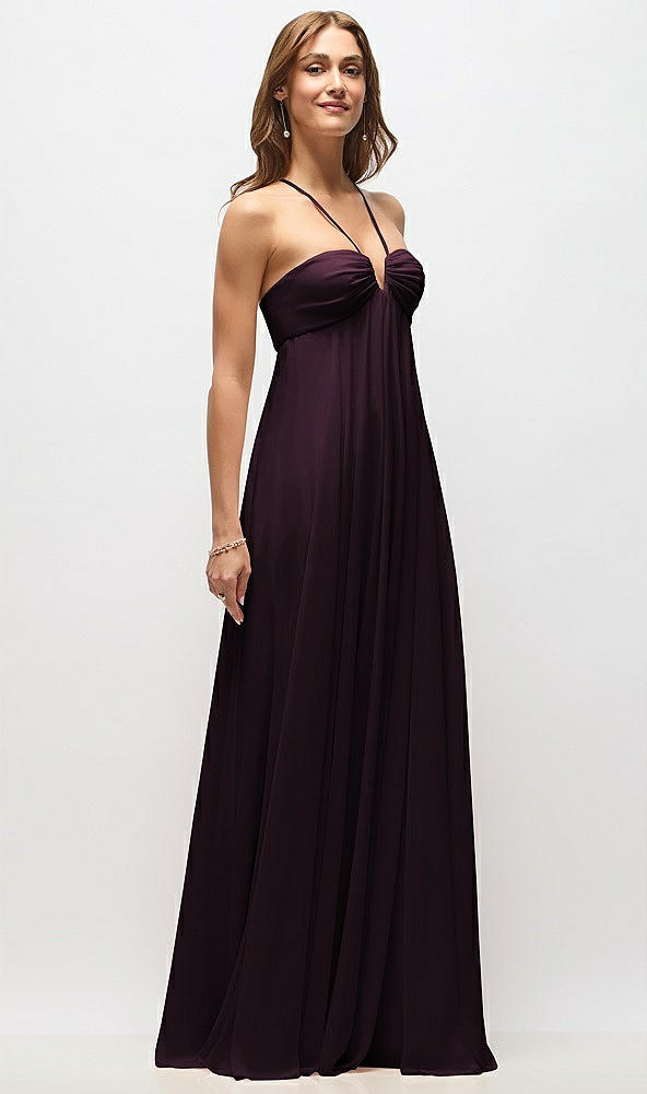 Front View - Deep Plum Empire Waist Chiffon Halter Maxi Dress with Convertible Spaghetti Straps