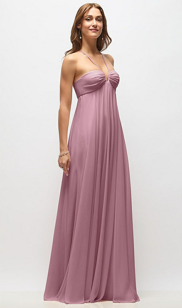 Front View - Dusty Pink Empire Waist Chiffon Halter Maxi Dress with Convertible Spaghetti Straps