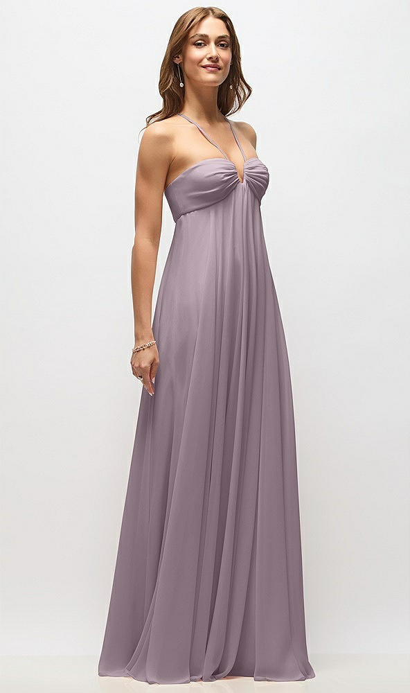 Front View - Lilac Dusk Empire Waist Chiffon Halter Maxi Dress with Convertible Spaghetti Straps