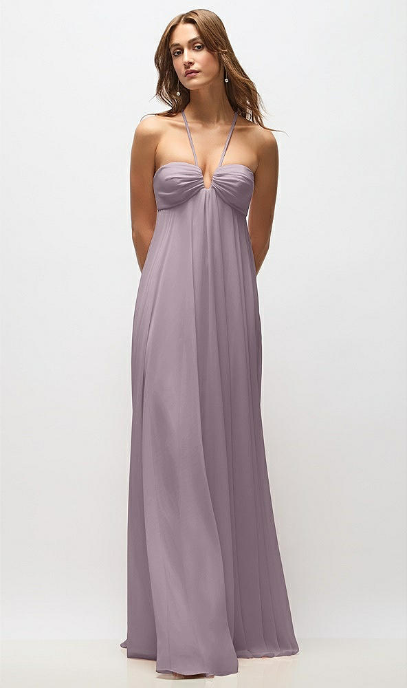 Back View - Lilac Dusk Empire Waist Chiffon Halter Maxi Dress with Convertible Spaghetti Straps