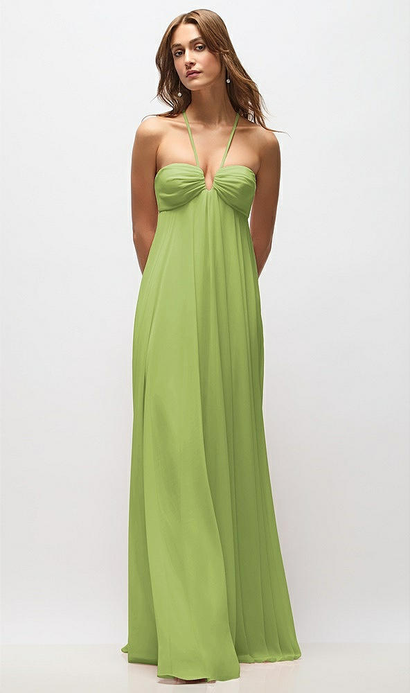 Back View - Mojito Empire Waist Chiffon Halter Maxi Dress with Convertible Spaghetti Straps