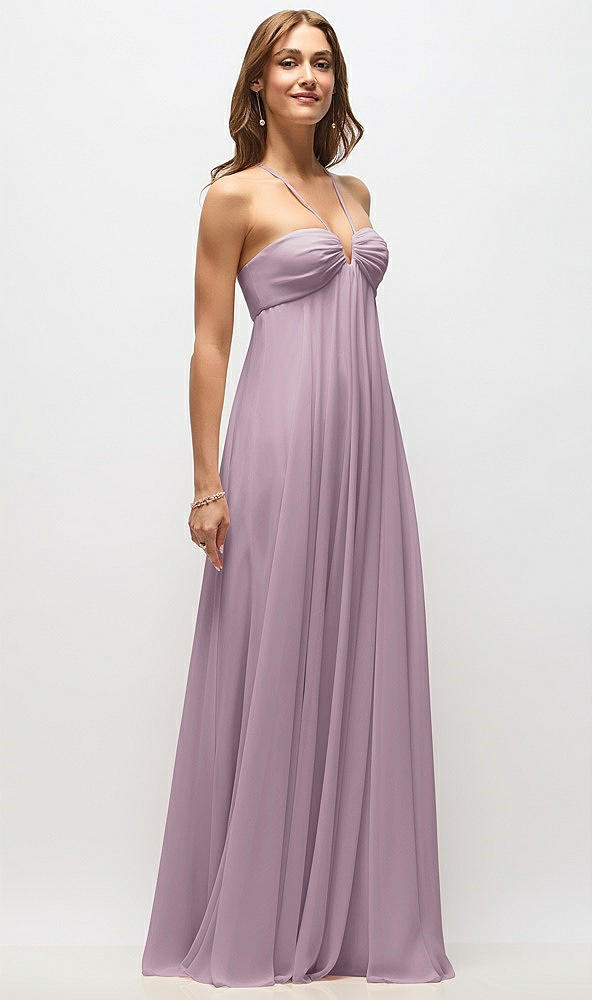 Front View - Suede Rose Empire Waist Chiffon Halter Maxi Dress with Convertible Spaghetti Straps