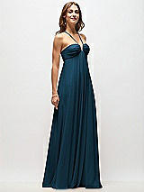 Front View Thumbnail - Atlantic Blue Empire Waist Chiffon Halter Maxi Dress with Convertible Spaghetti Straps
