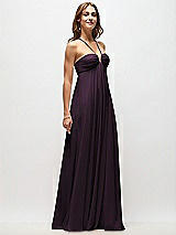 Front View Thumbnail - Aubergine Empire Waist Chiffon Halter Maxi Dress with Convertible Spaghetti Straps
